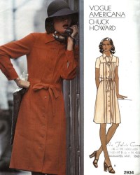 2934 VOGUE CHUCK HOWARD LOOSE SS-LS BUTTON DRESS, BELT PATTERN 12